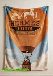 Luxury Hermès Orange Hot Air Balloon Print Flannel Throw Blanket IMG_5183